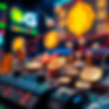 An artistic representation of various cryptocurrency symbols