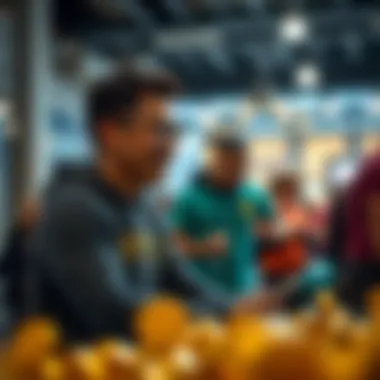 Conceptual illustration of a community engaging in health and fitness through digital currency